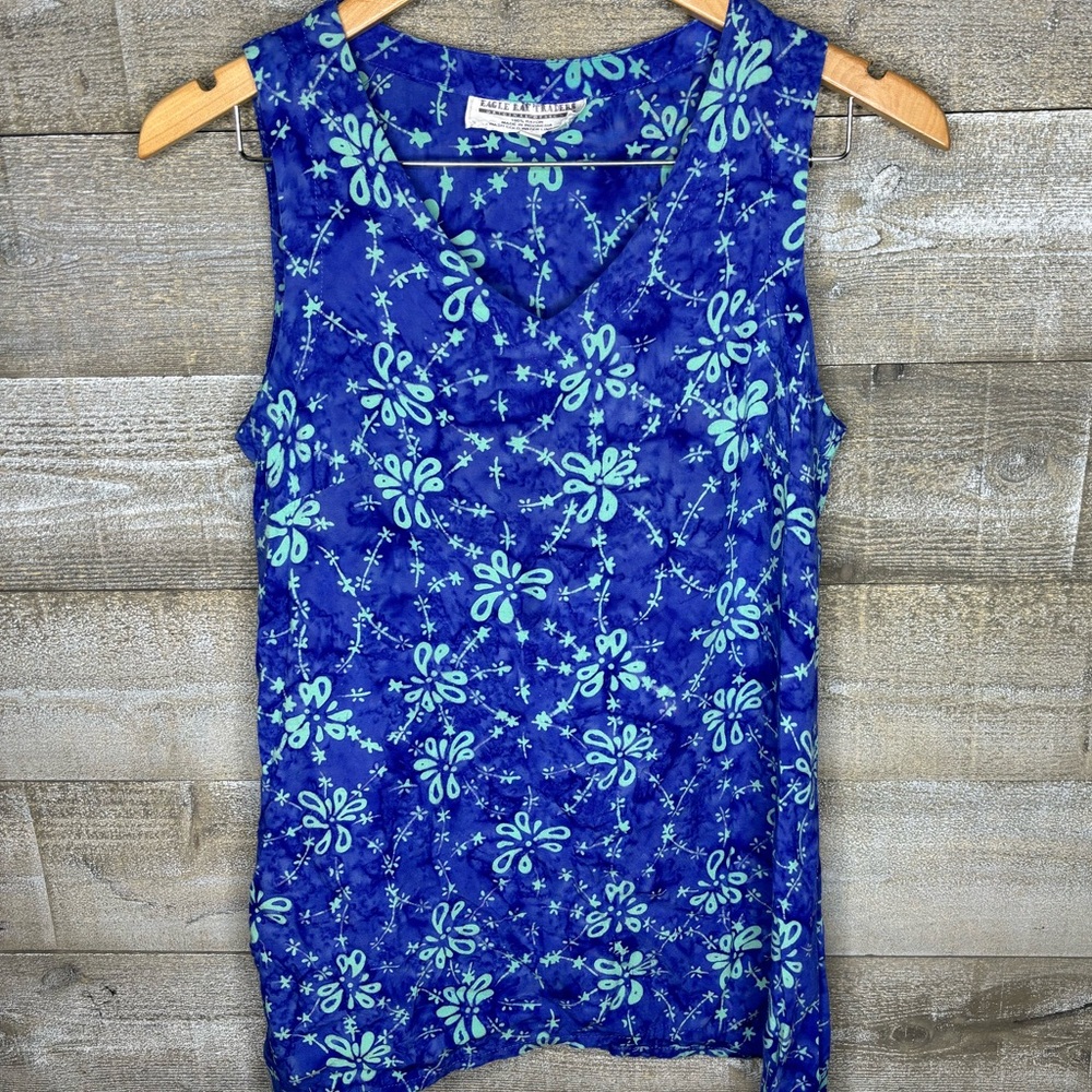 Eagle Ray Traders rayon Hawaiian tropical blue floral top
